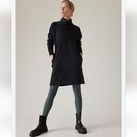 Athleta Cozy Karma Asymmetrical Neckline Sweatshirt Dress Black Size XXS - Picture 1 of 16